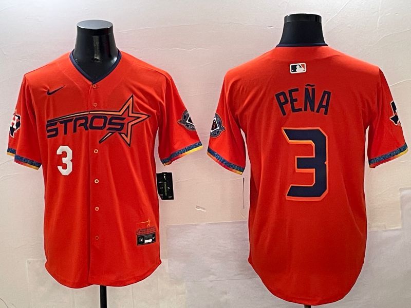 Men Houston Astros #3 Pena Orange Five generation Joint Name Nike 2025 MLB Jersey style 2->houston astros->MLB Jersey